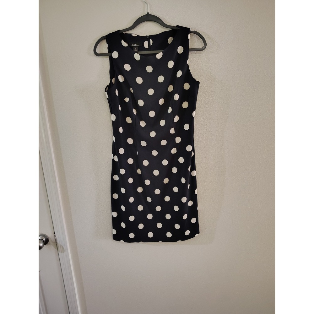 Alyx Womens Navy Blue White Polka Dot Sleeveless Sheath Dress‎ Size 12